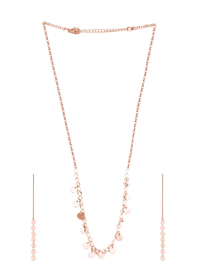 Yellow Chimes Necklaces Yellow Chimes Necklace Set for Women Rose Gold Necklace Set Stainless Steel Coin Chain Necklace With Threader Earrings for Women and Girls