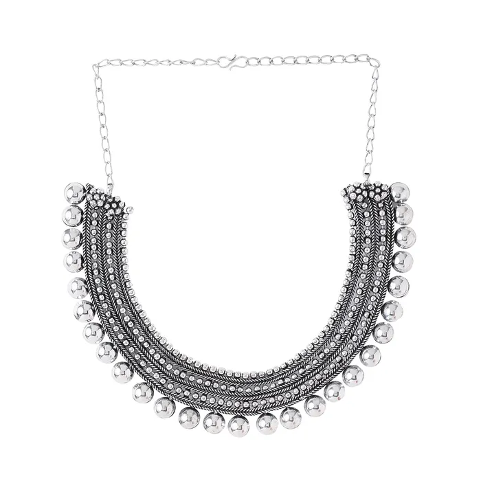 Yellow Chimes Necklaces Yellow Chimes Necklaces for Women Adjustable Silver Oxidised Beads Studded Choker Necklace for Women and Girls NK 3