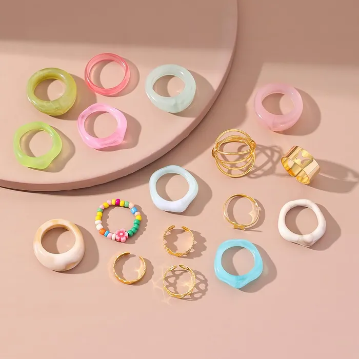 Yellow Chimes Necklaces Yellow Chimes Pack of 12 Aesthetic Stack Knuckle Rings Set Multicolor Size 8 Birthday Gift