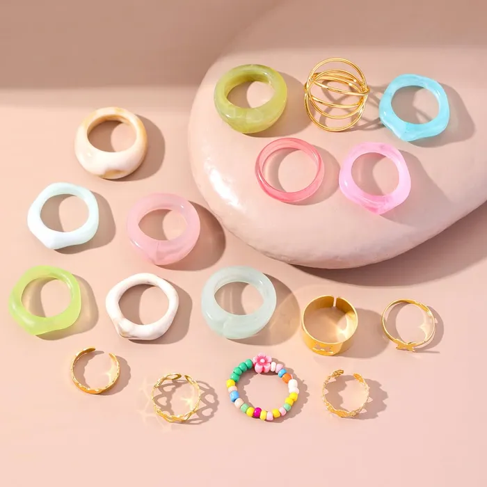 Yellow Chimes Necklaces Yellow Chimes Pack of 12 Aesthetic Stack Knuckle Rings Set Multicolor Size 8 Birthday Gift