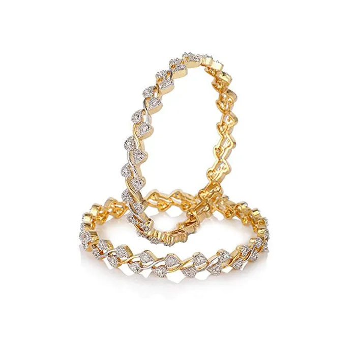 Yellow Chimes Necklaces Yellow Chimes Pair of 2 Pcs Exclusive Bestselling Floral American AAA Crystal Traditional Bangles for Women