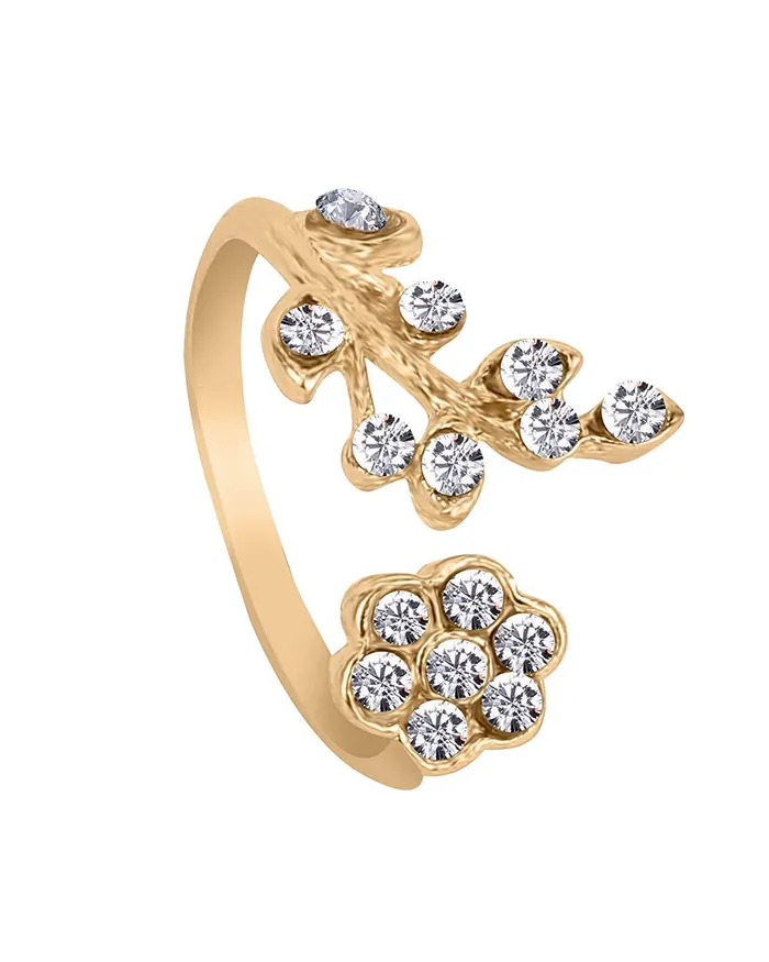 Yellow Chimes Necklaces Yellow Chimes Rhinestone Twisted Leaves Flower Opening Gold Plated Rings For Women and GirlsAdjustable