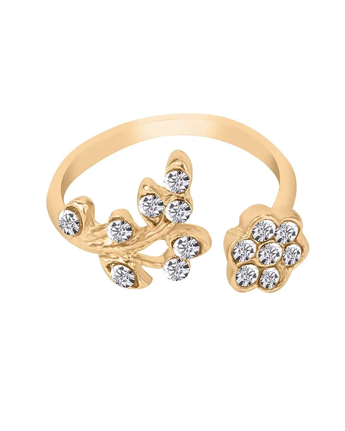 Yellow Chimes Necklaces Yellow Chimes Rhinestone Twisted Leaves Flower Opening Gold Plated Rings For Women and GirlsAdjustable