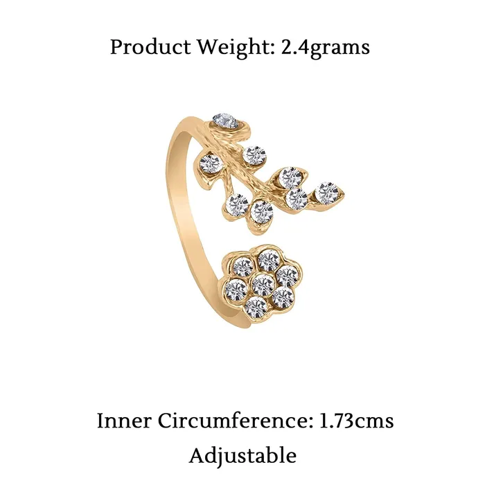 Yellow Chimes Necklaces Yellow Chimes Rhinestone Twisted Leaves Flower Opening Gold Plated Rings For Women and GirlsAdjustable