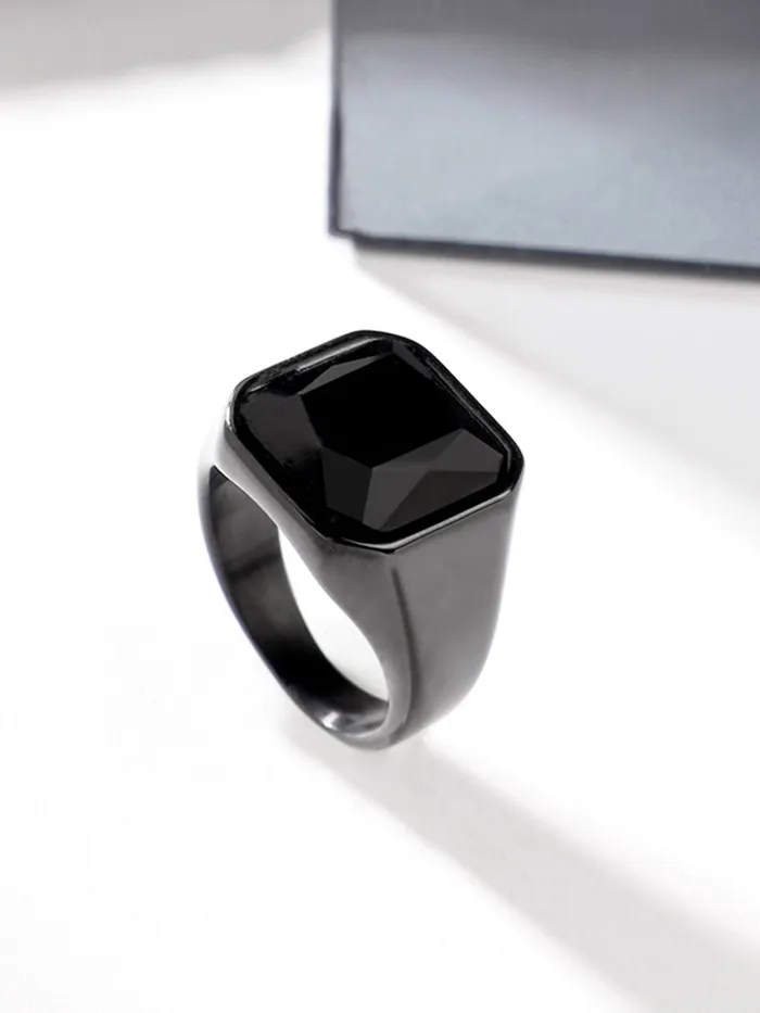 Yellow Chimes Necklaces Yellow Chimes Rings for Men Stainless Steel Black Ring Square Shaped Crystal Black Steel Ring for Men and Boys