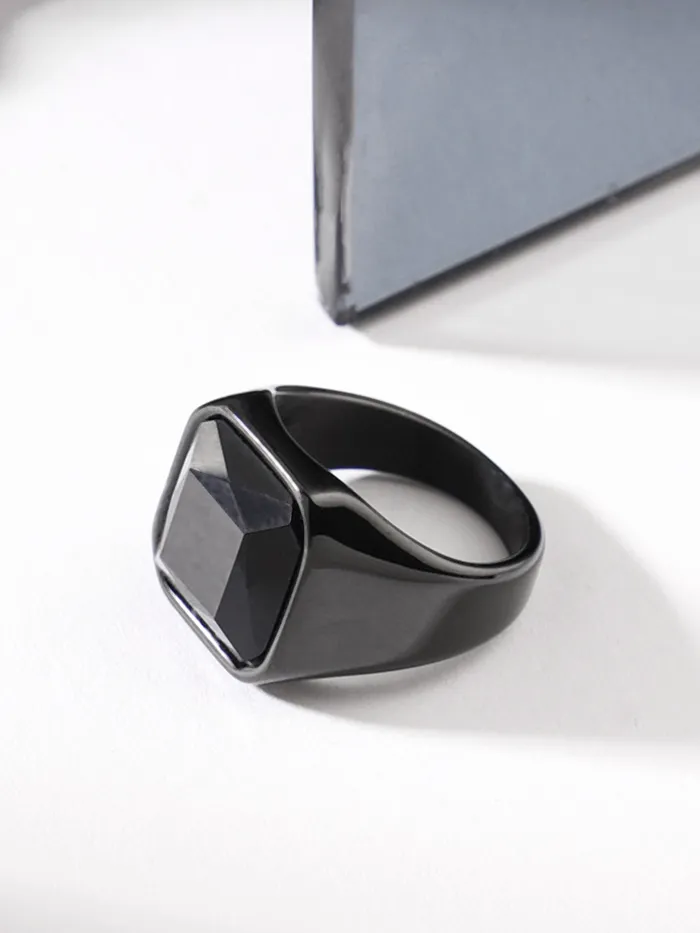 Yellow Chimes Necklaces Yellow Chimes Rings for Men Stainless Steel Black Ring Square Shaped Crystal Black Steel Ring for Men and Boys