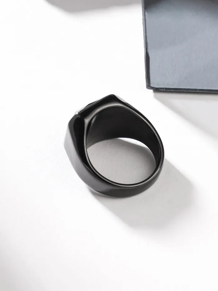 Yellow Chimes Necklaces Yellow Chimes Rings for Men Stainless Steel Black Ring Square Shaped Crystal Black Steel Ring for Men and Boys