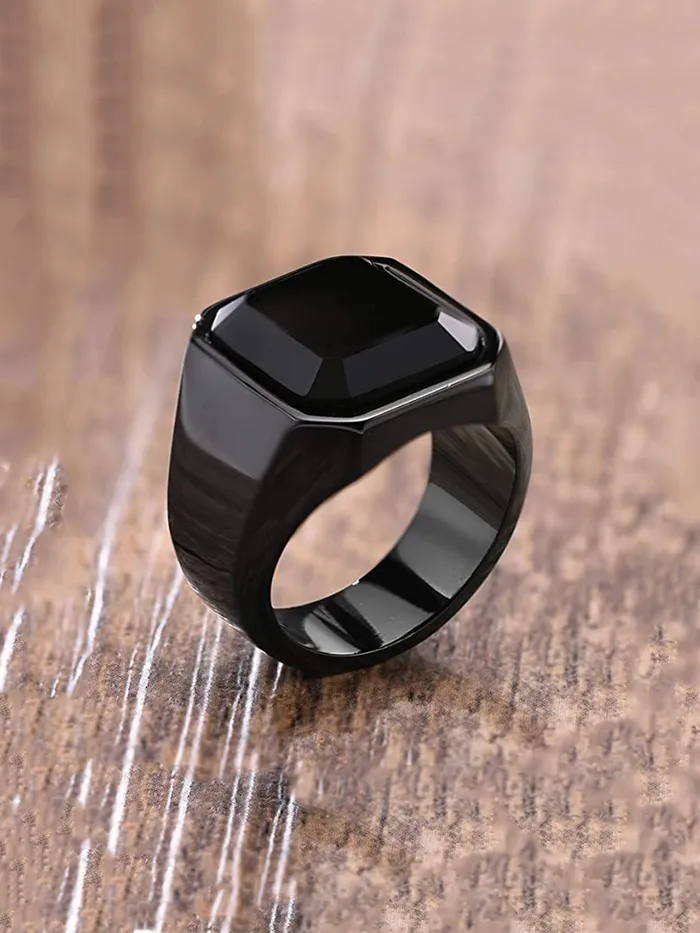 Yellow Chimes Necklaces Yellow Chimes Rings for Men Stainless Steel Black Ring Square Shaped Crystal Black Steel Ring for Men and Boys