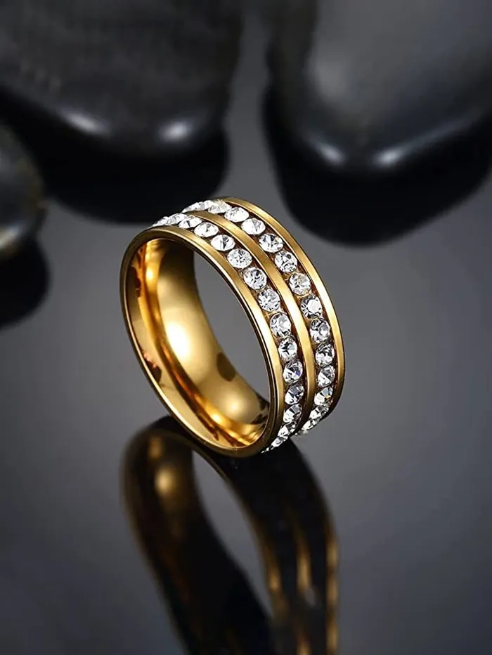 Yellow Chimes Necklaces Yellow Chimes Rings for Mens and Boys Crystal Ring Gold Plated Crystal Studded Finger Ring for Men Birthday Gift For Boys and mens Anniversary Gift for Husband
