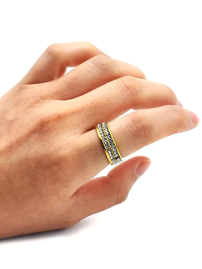 Yellow Chimes Necklaces Yellow Chimes Rings for Mens and Boys Crystal Ring Gold Plated Crystal Studded Finger Ring for Men Birthday Gift For Boys and mens Anniversary Gift for Husband