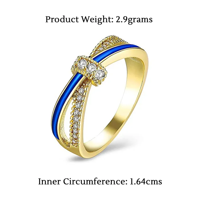 Yellow Chimes Necklaces Yellow Chimes Rings for Women Romantic Love Knot Prong Setting 18K Gold Plated White Crystal and Blue Colore Ring for Women Girls Size US 6