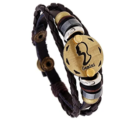 Yellow Chimes Necklaces Yellow Chimes Zodiac Sign Constellation Handmade Brown Leather Bracelet for Men and WomenUnisex Gemini Yellow Chimes Necklaces Yellow Chimes Zodiac Sign Constellation Handmade Brown Leather Bracelet for Men and WomenUnisex Gemini
