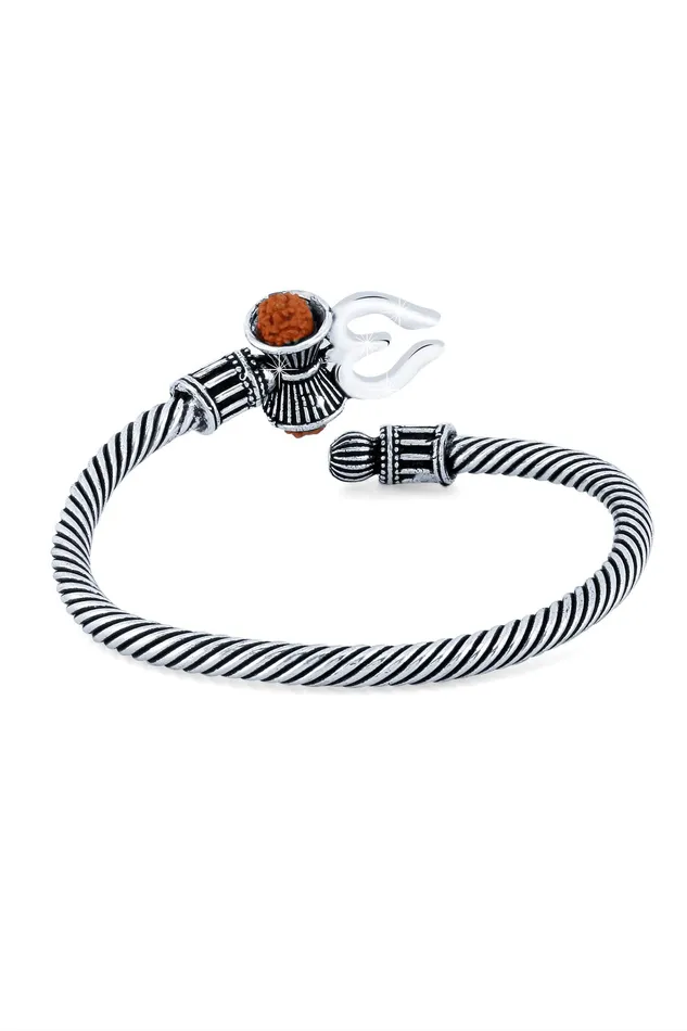 Yellow Chimes Oxidised Bracelet for Men Shiva Trishul Rudraksha Damroo Kada Adjustable Kadaa for Men Women Yellow Chimes Necklaces