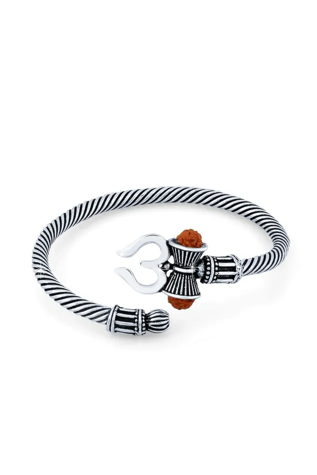 Yellow Chimes Oxidised Bracelet for Men Shiva Trishul Rudraksha Damroo Kada Adjustable Kadaa for Men Women Yellow Chimes Necklaces
