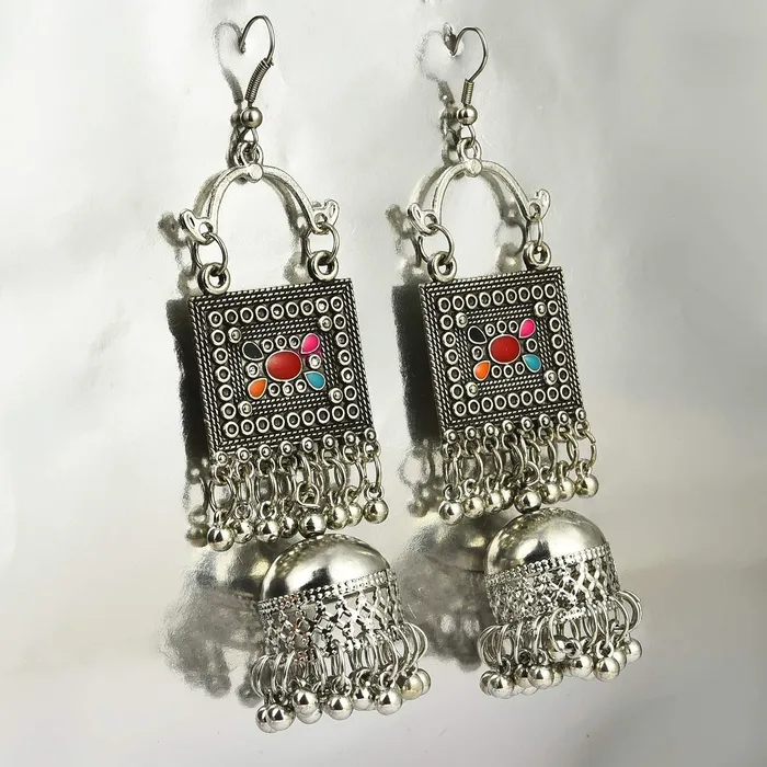 Yellow Chimes Oxidised Earrings for Women Oxidized Silver Combo of 2 Pairs Chandbali Traditional Jhumka Earrings for Women and Girls Yellow Chimes Bracelets