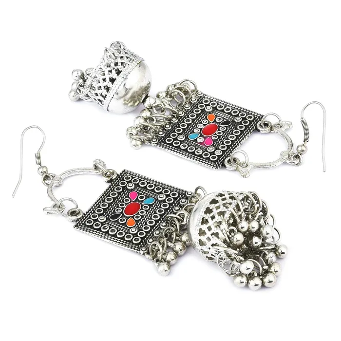 Yellow Chimes Oxidised Earrings for Women Oxidized Silver Combo of 2 Pairs Chandbali Traditional Jhumka Earrings for Women and Girls Yellow Chimes Bracelets