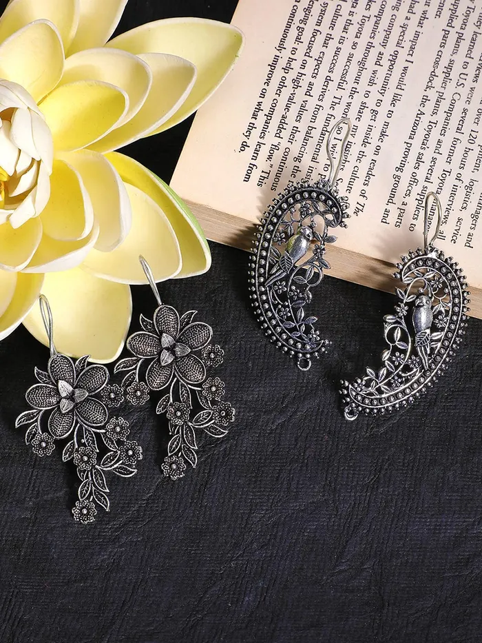 Yellow Chimes Oxidised Earrings for Women Oxidized Silver Combo of 2 Pairs Chandbali Traditional Jhumka Earrings for Women and Girls Yellow Chimes Bracelets