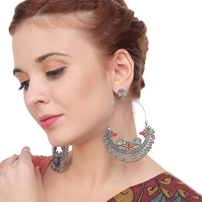 Yellow Chimes Oxidised Earrings for Women Silver Oxidised Peacock Chand Bali Earrings for Women and Girls Yellow Chimes Bracelets