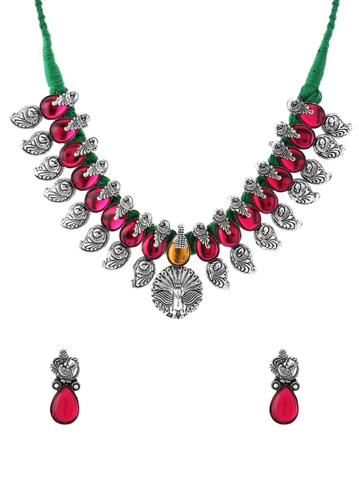 Yellow Chimes Oxidised Jewellery Set for Women Authentic Kolhapuri Work Handmade Silver Peacock Pink Kundan Choker Necklace Sets for Women and Girls Yellow Chimes Necklaces Yellow Chimes Oxidised Jewellery Set for Women Authentic Kolhapuri Work Handmade Silver Peacock Pink Kundan Choker Necklace Sets for Women and Girls Yellow Chimes Necklaces