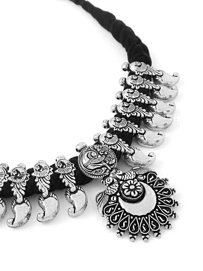 Yellow Chimes Oxidised Necklace Set Silver Kolhapuri Necklace Traditional Necklace Set For Women Girls Yellow Chimes Necklaces