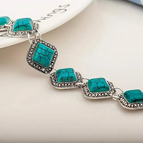 Yellow Chimes Oxidized Silver Turquoise Square Links Blue Bracelet for Girls and Women Yellow Chimes Rings