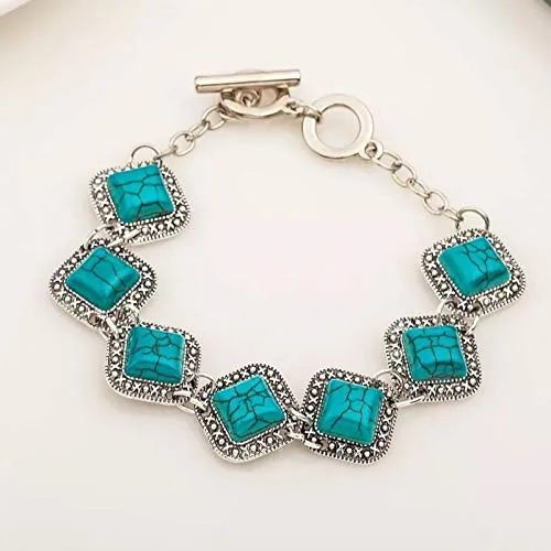 Yellow Chimes Oxidized Silver Turquoise Square Links Blue Bracelet for Girls and Women Yellow Chimes Rings