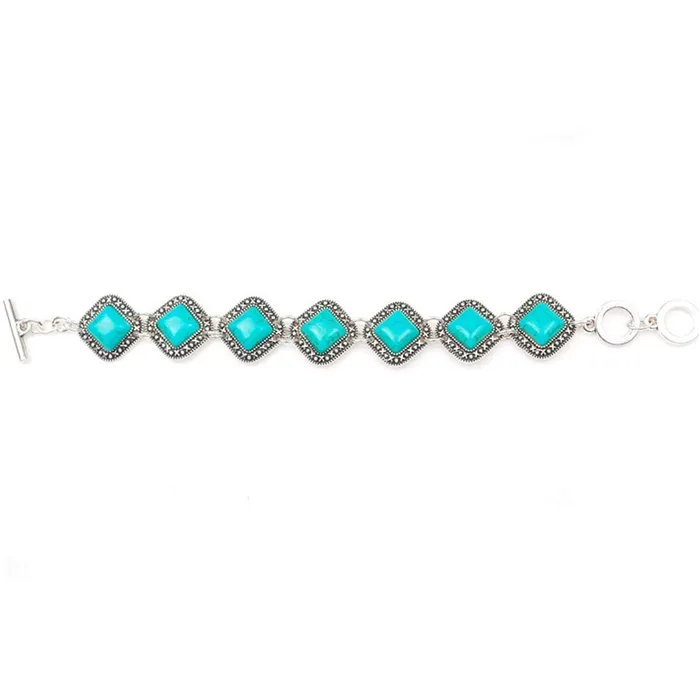 Yellow Chimes Oxidized Silver Turquoise Square Links Blue Bracelet for Girls and Women Yellow Chimes Rings