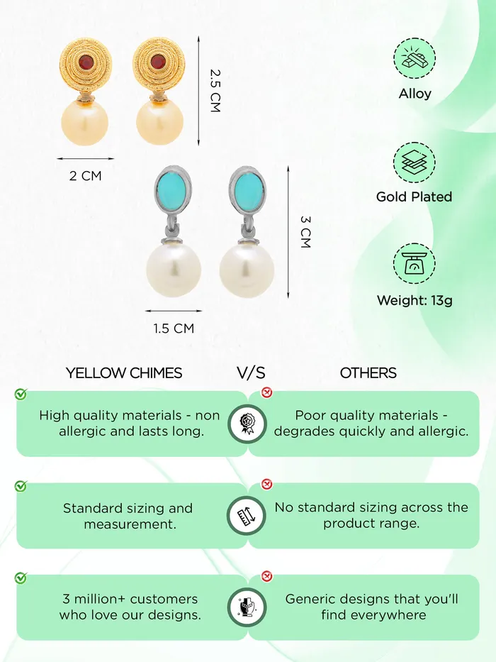 Yellow Chimes Pearl Drop Earrings For Women Fashion Women Earrings Combo of 2 Pairs Pearls Earrings For Girls Eternal Elegance Birthday Gift for Girls Anniversary Gift for Women Yellow Chimes Earrings