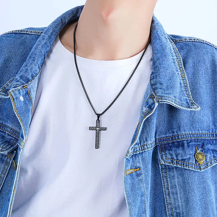 Yellow Chimes Pendant for Men and Boys Black Pendants For Men Stainless Steel Lords Prayer Cross Pendant Necklace Chain for Men Birthday Gift for Men and Boys Anniversary Gift for Husband Yellow Chimes Earrings