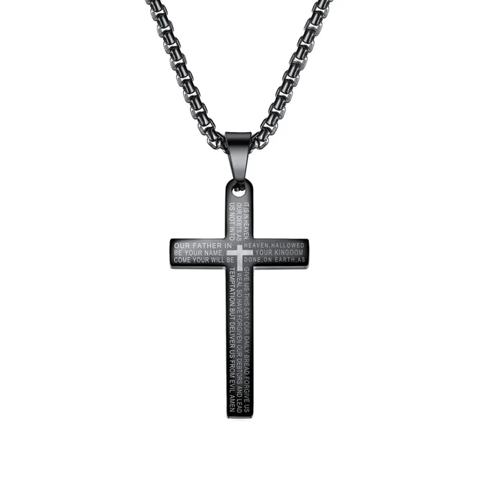 Yellow Chimes Pendant for Men and Boys Black Pendants For Men Stainless Steel Lords Prayer Cross Pendant Necklace Chain for Men Birthday Gift for Men and Boys Anniversary Gift for Husband Yellow Chimes Earrings