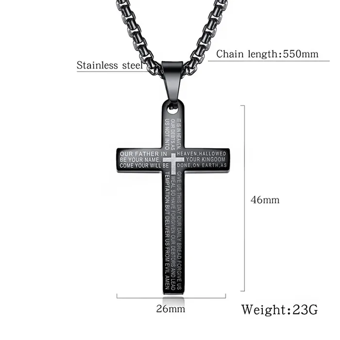 Yellow Chimes Pendant for Men and Boys Black Pendants For Men Stainless Steel Lords Prayer Cross Pendant Necklace Chain for Men Birthday Gift for Men and Boys Anniversary Gift for Husband Yellow Chimes Earrings