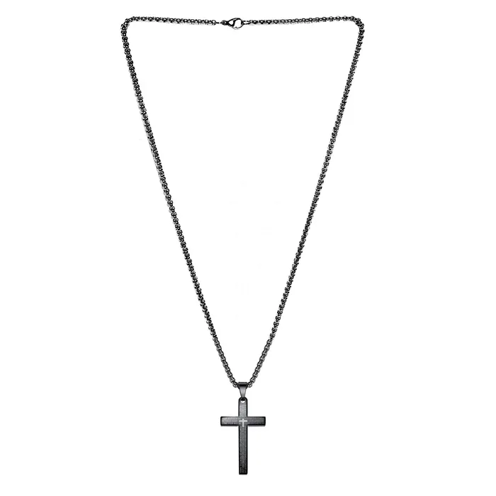 Yellow Chimes Pendant for Men and Boys Black Pendants For Men Stainless Steel Lords Prayer Cross Pendant Necklace Chain for Men Birthday Gift for Men and Boys Anniversary Gift for Husband Yellow Chimes Earrings