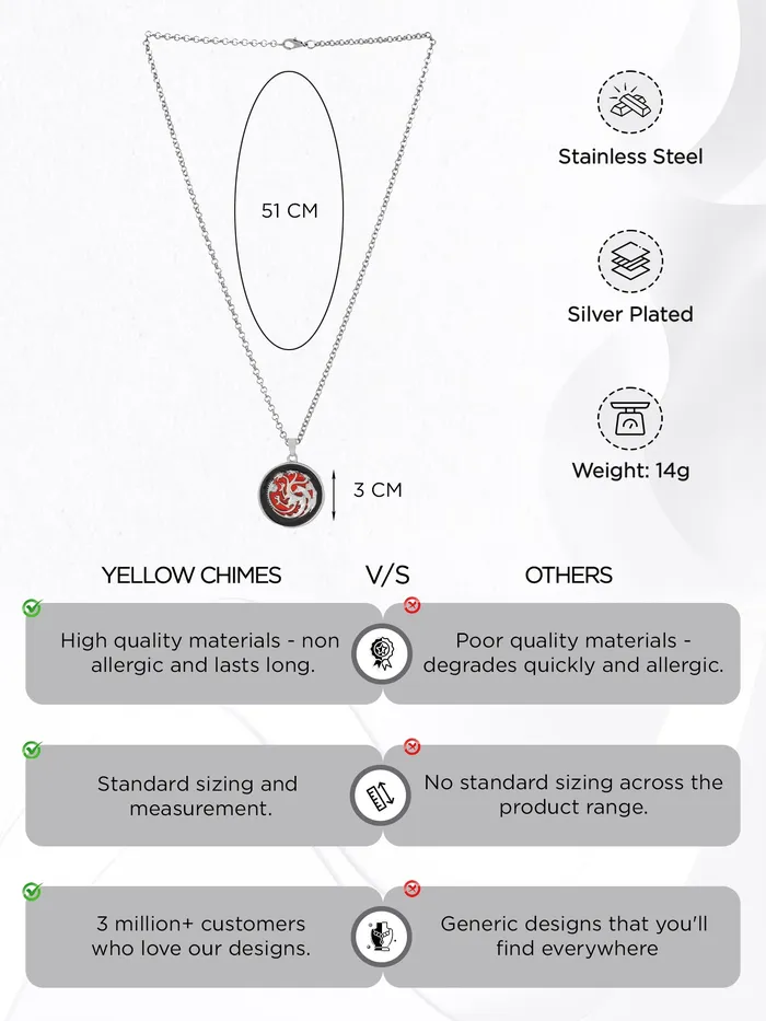 Yellow Chimes Pendant for Men Red Men Pendant Dragons on The Wall Game of Thrones 100 Stainless Steel Pendant for Boys and Men Yellow Chimes Earrings