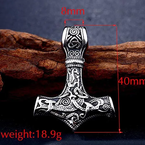 Yellow Chimes Pendant for Men Silver Men Pendant Thors Hammer Mjolnir Braided Black Leather Rope Silver Pendant Necklace for Men and Boys Yellow Chimes Bracelets