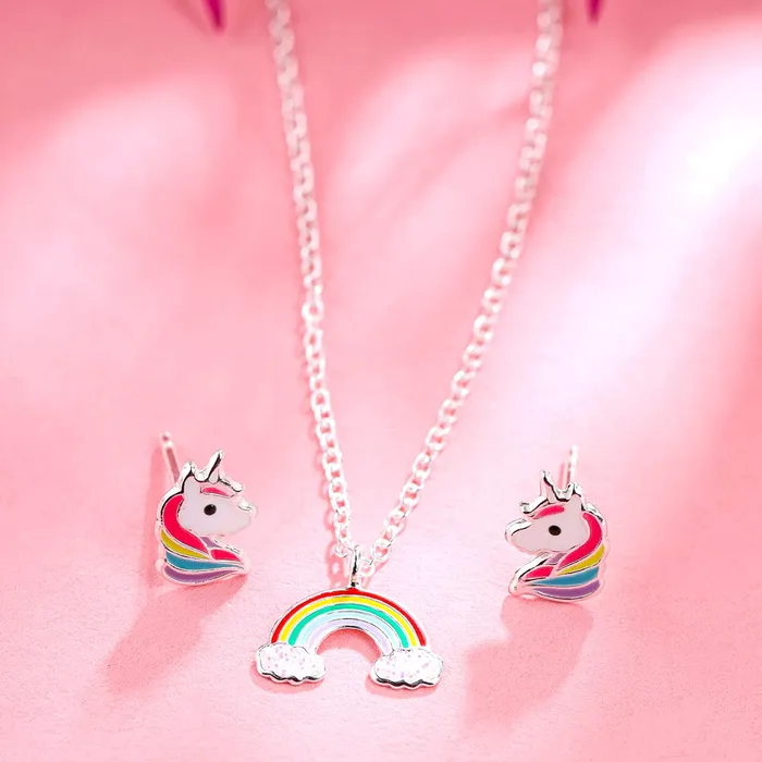 Yellow Chimes Raajsi by Yellow Chimes 925 Sterling Silver Pendant Set for Girls Kids Melbees Kids Collection Rainbow Design Birthday Gift for Girls Kids With Certificate of Authenticity 6 Month Warranty Earrings