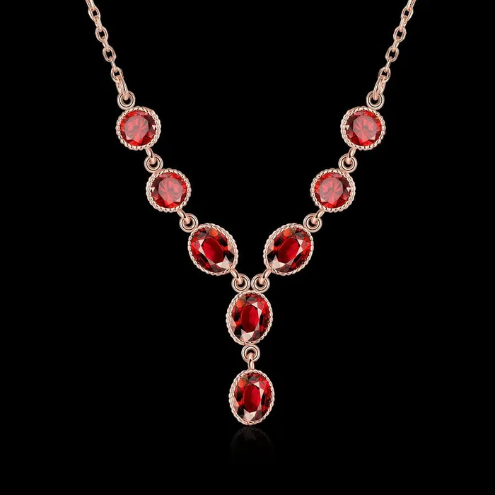 YELLOW CHIMES Red Royal Genre Austrian Crystal 18K Rose Gold Plated Necklace for Women and Girls Yellow Chimes Earrings
