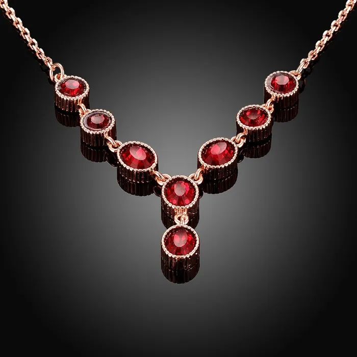 YELLOW CHIMES Red Royal Genre Austrian Crystal 18K Rose Gold Plated Necklace for Women and Girls Yellow Chimes Earrings