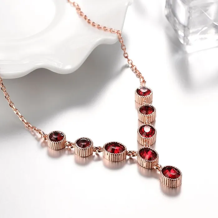 YELLOW CHIMES Red Royal Genre Austrian Crystal 18K Rose Gold Plated Necklace for Women and Girls Yellow Chimes Earrings