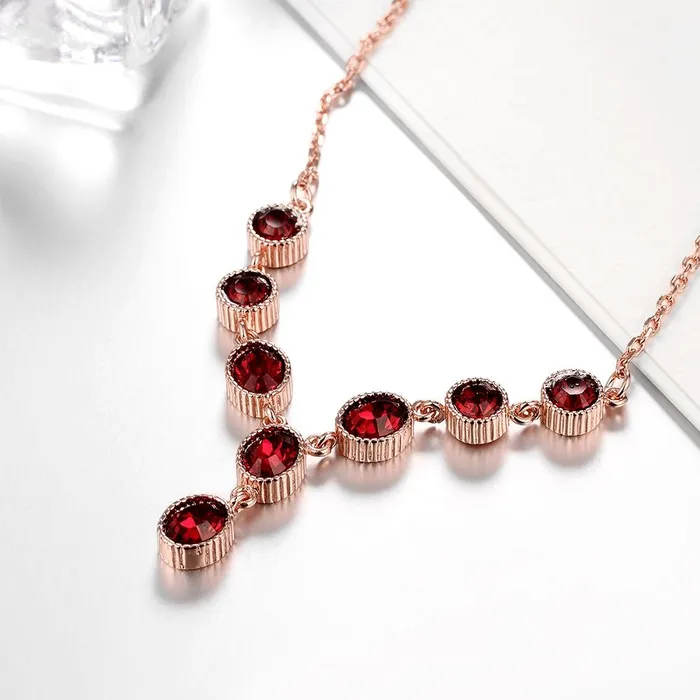 YELLOW CHIMES Red Royal Genre Austrian Crystal 18K Rose Gold Plated Necklace for Women and Girls Yellow Chimes Earrings