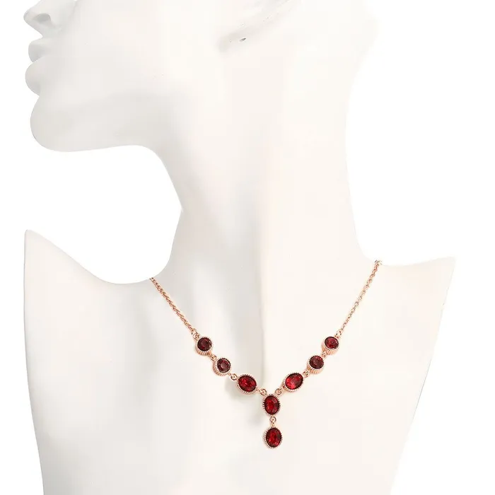 YELLOW CHIMES Red Royal Genre Austrian Crystal 18K Rose Gold Plated Necklace for Women and Girls Yellow Chimes Earrings