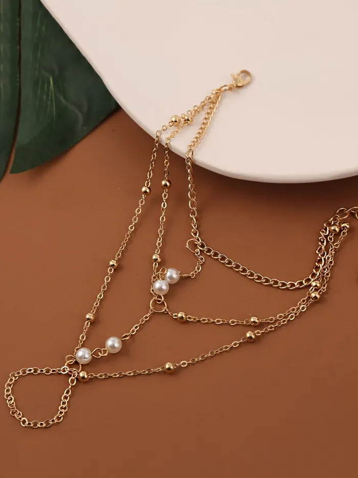 Yellow Chimes Ring Bracelet for Women and Girls Bracelet With Ring for Girls Gold Toned Pearl Ring Bracelet Birthday Gift For girls and women Anniversary Gift for Wife Yellow Chimes Necklaces