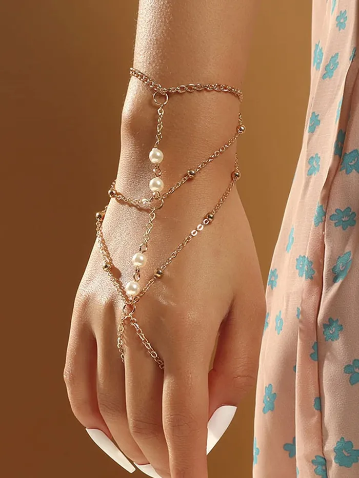 Yellow Chimes Ring Bracelet for Women and Girls Bracelet With Ring for Girls Gold Toned Pearl Ring Bracelet Birthday Gift For girls and women Anniversary Gift for Wife Yellow Chimes Necklaces
