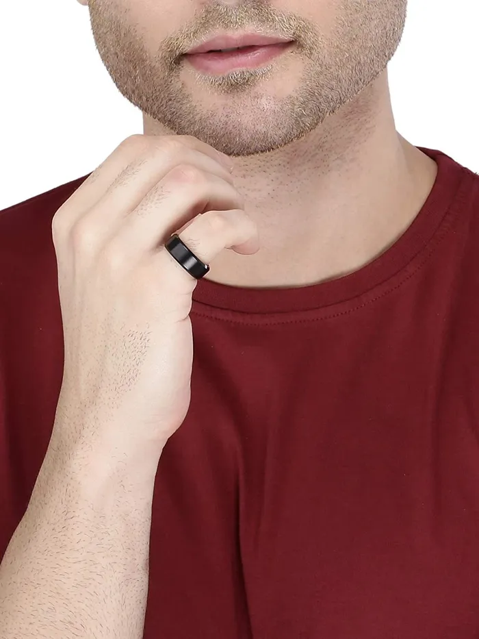 Yellow Chimes Rings for Men 2 pcs of Combo Stainless Steel Heartbeat and Smooth Finished band Designed Rings for Men and Boys Yellow Chimes Necklaces