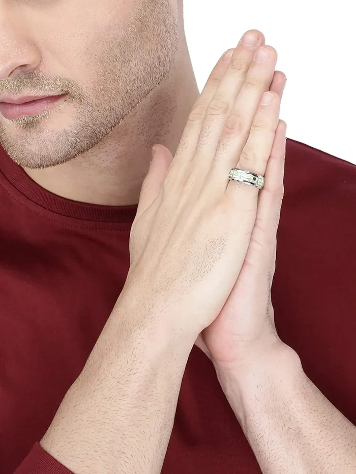 Yellow Chimes Rings for Men 2 pcs of Combo Stainless Steel Heartbeat and Smooth Finished band Designed Rings for Men and Boys Yellow Chimes Necklaces