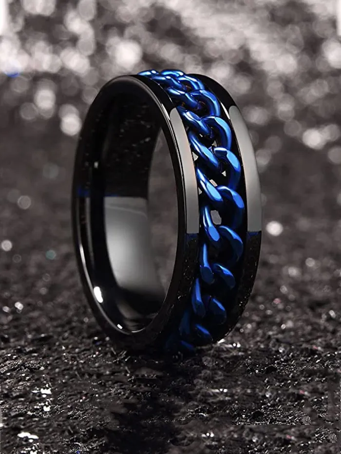 Yellow Chimes Rings for Men Black and Blue Colored Stainless Steel Band Designed Rings for Men and Boys Yellow Chimes Bracelets