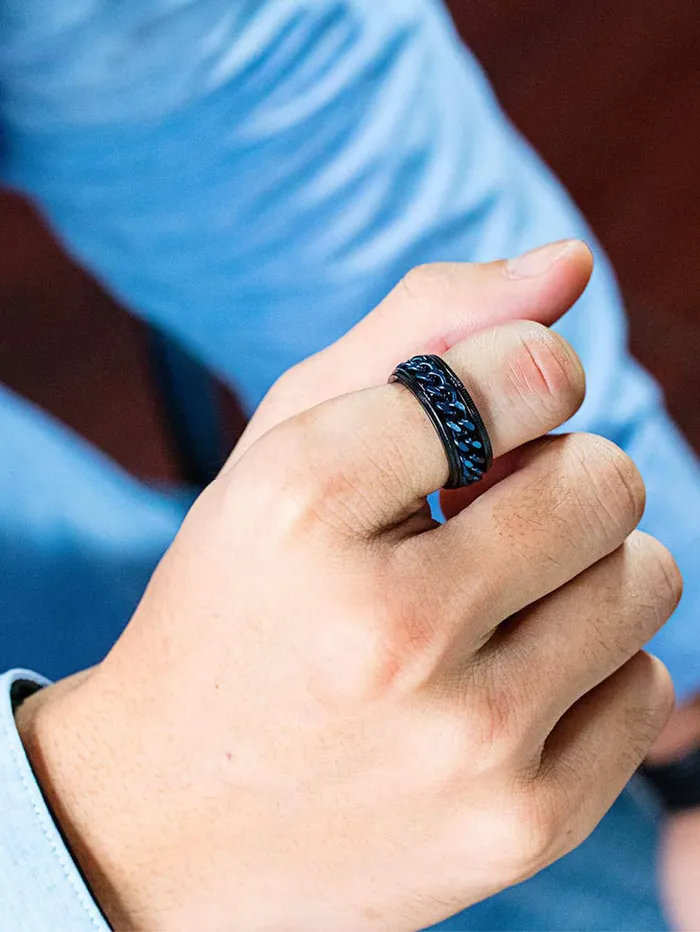 Yellow Chimes Rings for Men Black and Blue Colored Stainless Steel Band Designed Rings for Men and Boys Yellow Chimes Bracelets