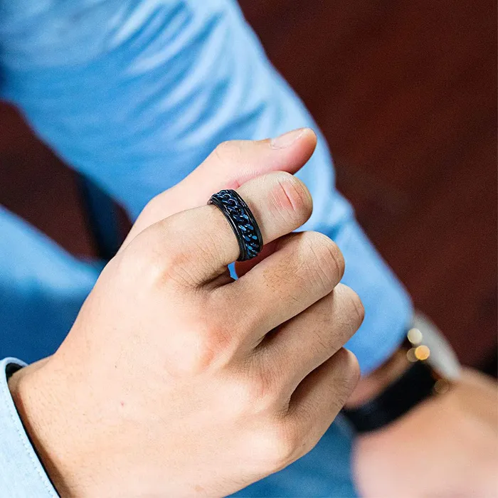 Yellow Chimes Rings for Men Black and Blue Colored Stainless Steel Band Designed Rings for Men and Boys Yellow Chimes Bracelets