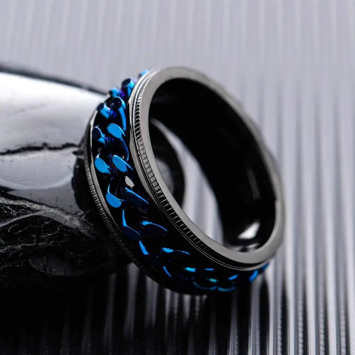 Yellow Chimes Rings for Men Black and Blue Colored Stainless Steel Band Designed Rings for Men and Boys Yellow Chimes Bracelets