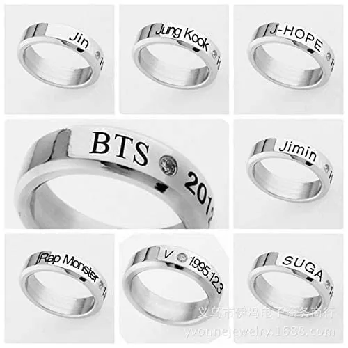 Yellow Chimes Rings for Men BTS Rings Stainless Steel Silver Ring Kpop BTS Bangtan Members Name Dob Engraved Ring for Men and Boys Yellow Chimes Earrings