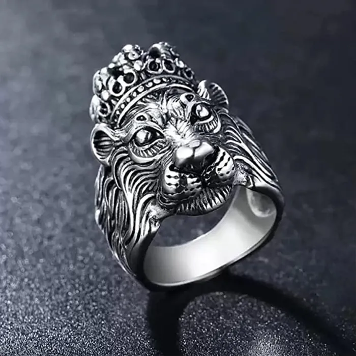 Yellow Chimes Rings for Men Lion Head Ring 316 Stainless Steel Never Fading Silver Ring for Men and Boys Yellow Chimes Earrings